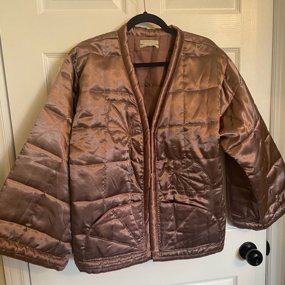 Urban Outfitters Quilted Coat Satin Kiko Liner Mauve Embroidered Kimono - Picture 1 of 2